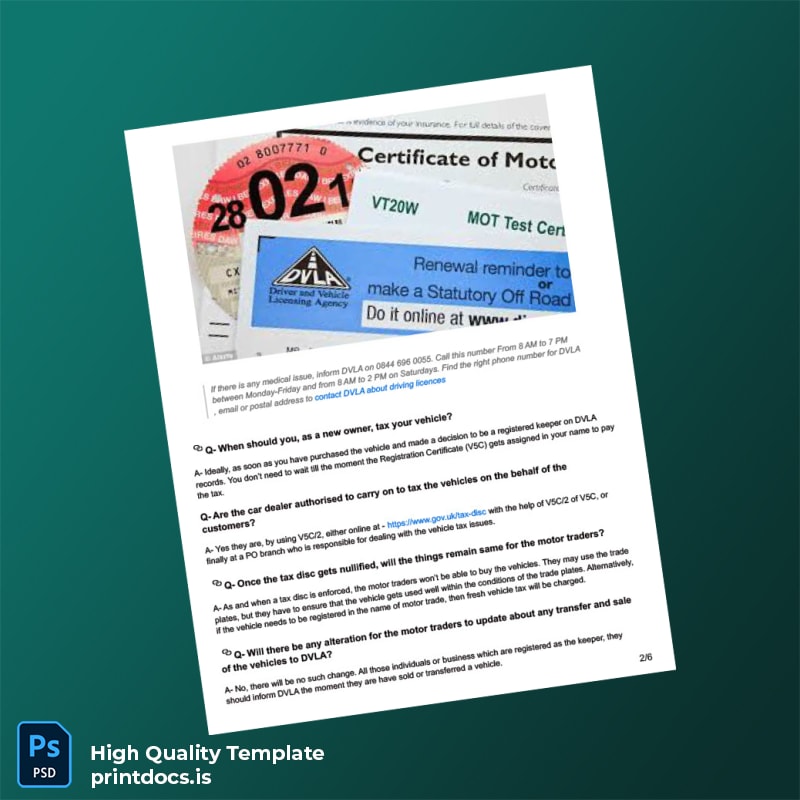 Printable UK DVLA Vehicle Registration FAQs Document Template in Word and PDF formats page 2 Image Preview - PrintDocs