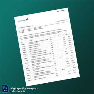 UK Lloyds Bank Business Account Statement Template in Word and PDF formats