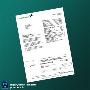 UK Lloyds Bank Statement Template in Word and PDF formats