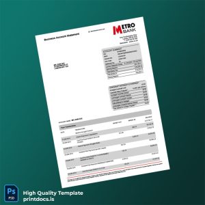 UK Metro Bank Business Account Statement Template in Word and PDF formats