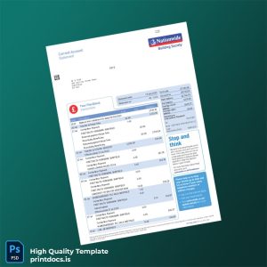 UK Nationwide Bank Statement Template in Word and PDF formats