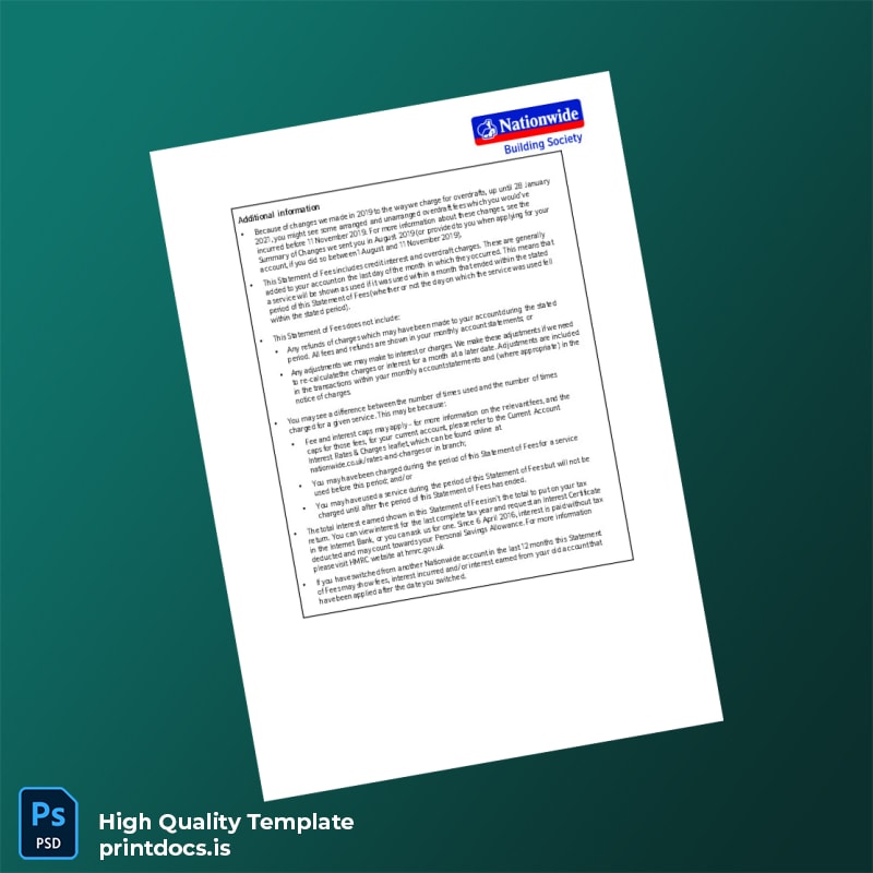 UK Nationwide Bank Statement Template in Word and PDF formats page 7