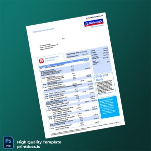 UK Nationwide Building Society Bank Statement Template in Word and PDF formats