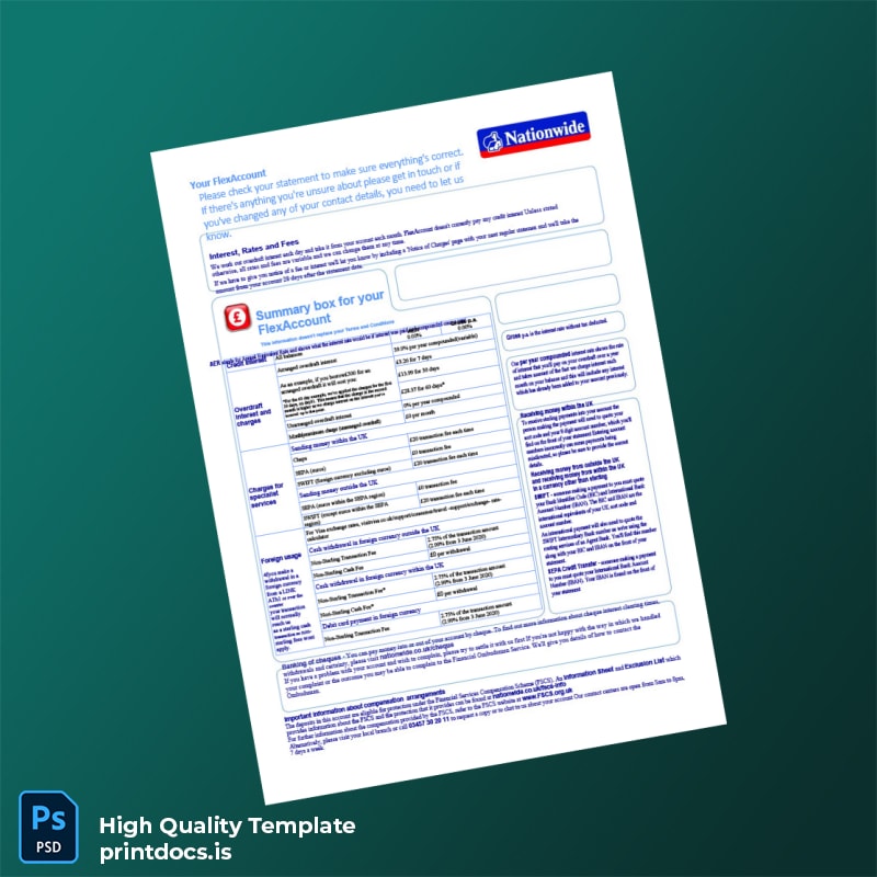 UK Nationwide Building Society Bank Statement Template in Word and PDF formats page 2