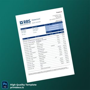 UK RBS Bank Statement Template in Word and PDF formats