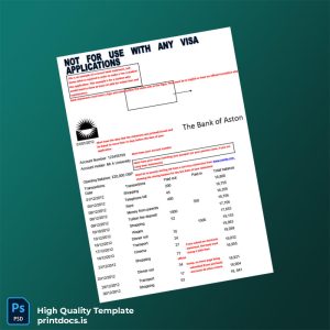 UK The Bank of Aston Bank Statement Template in Word and PDF formats