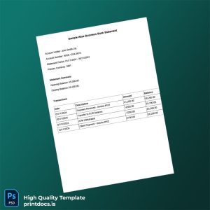 UK WISE Business Bank Statement Template in Word and PDF formats