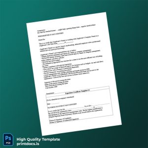 Printable US Company Experience Certificate Template (Word & PDF) Image Preview - PrintDocs