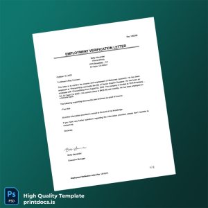 Printable USA 1PercentNinja Employment Verification Letter Template (Word & PDF) Image Preview - PrintDocs