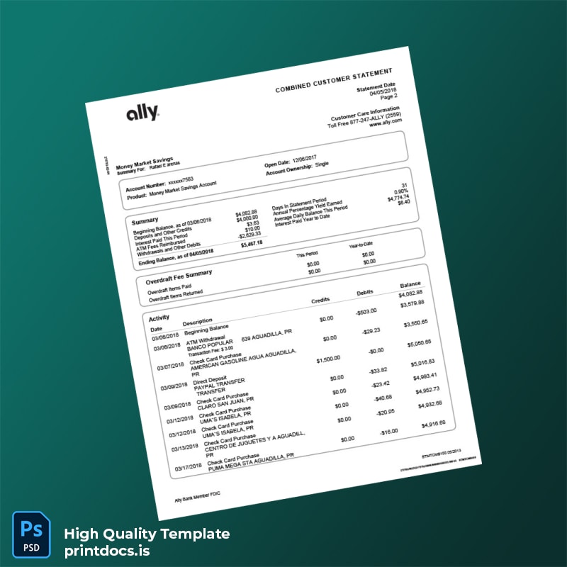 USA Ally Bank Statement Template in Word and PDF formats page 2