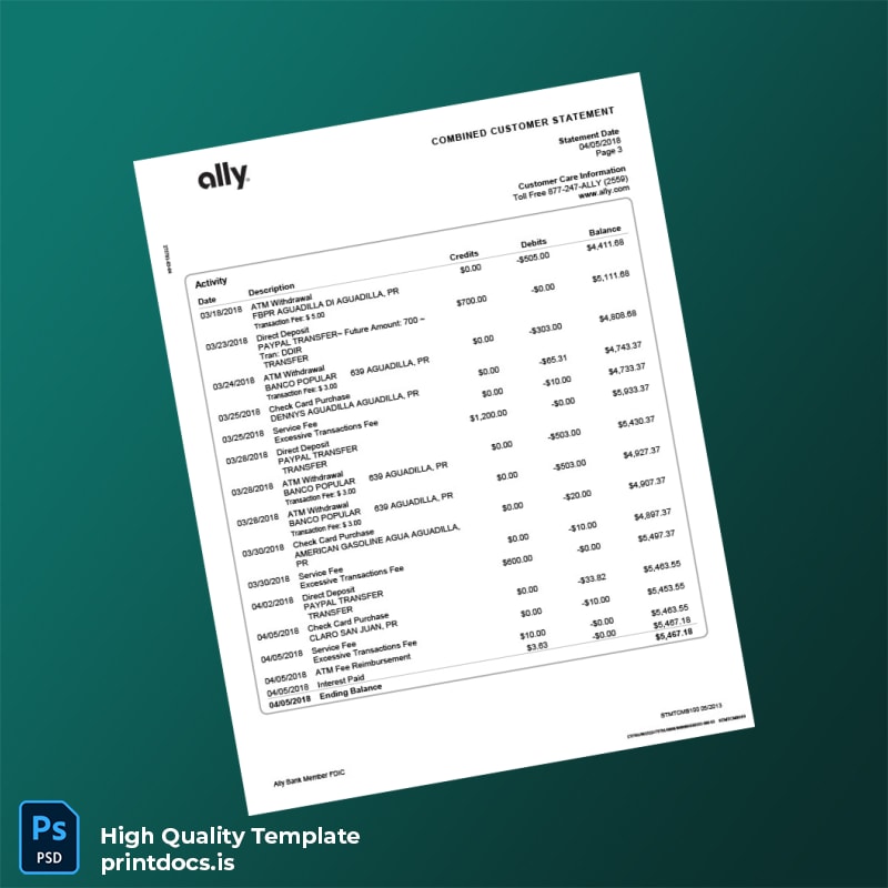 USA Ally Bank Statement Template in Word and PDF formats page 3