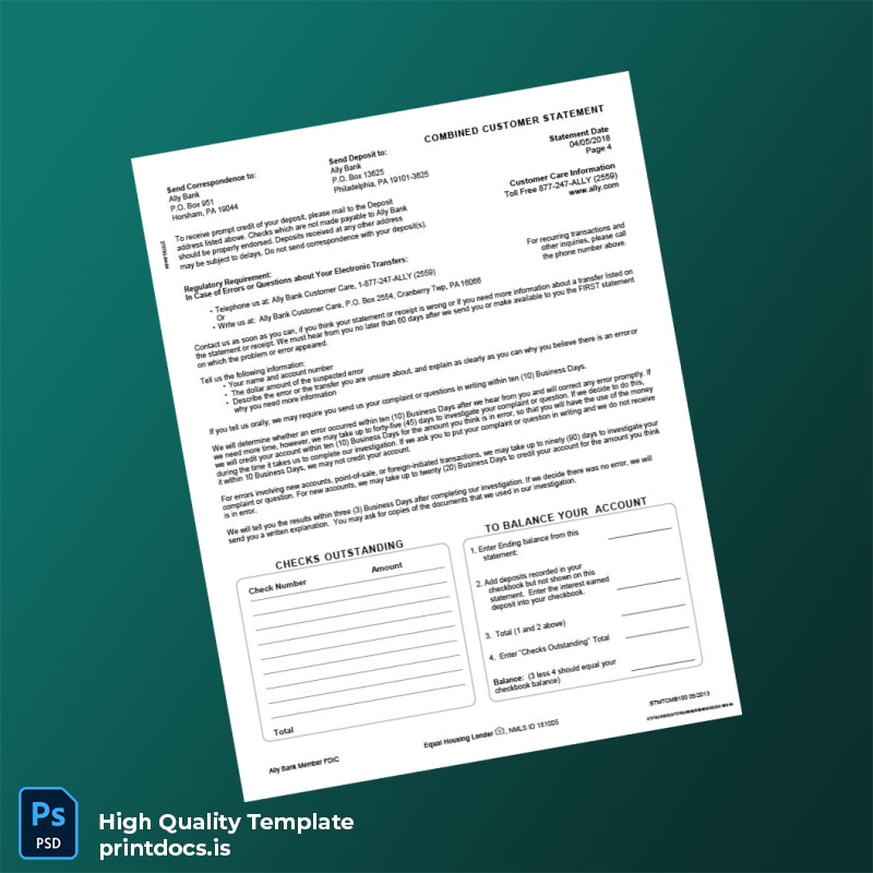 USA Ally Bank Statement Template in Word and PDF formats page 4