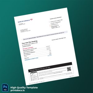 USA Bank of America Account Statement Template in Word and PDF formats