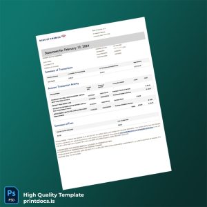 USA Bank of America Billing Bank Statement Template in Word and PDF formats