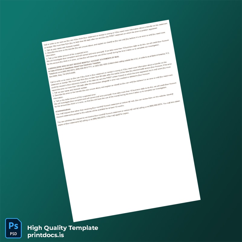 USA Bank of America Billing Bank Statement Template in Word and PDF formats page 2