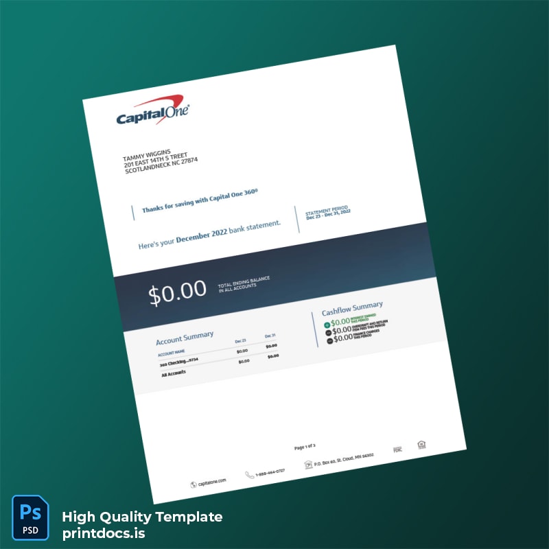 USA Capital One Statement Template in Word and PDF formats