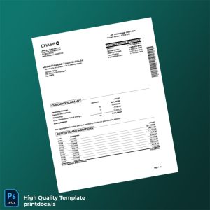USA Chase Bank Account Statement Template in Word and PDF formats