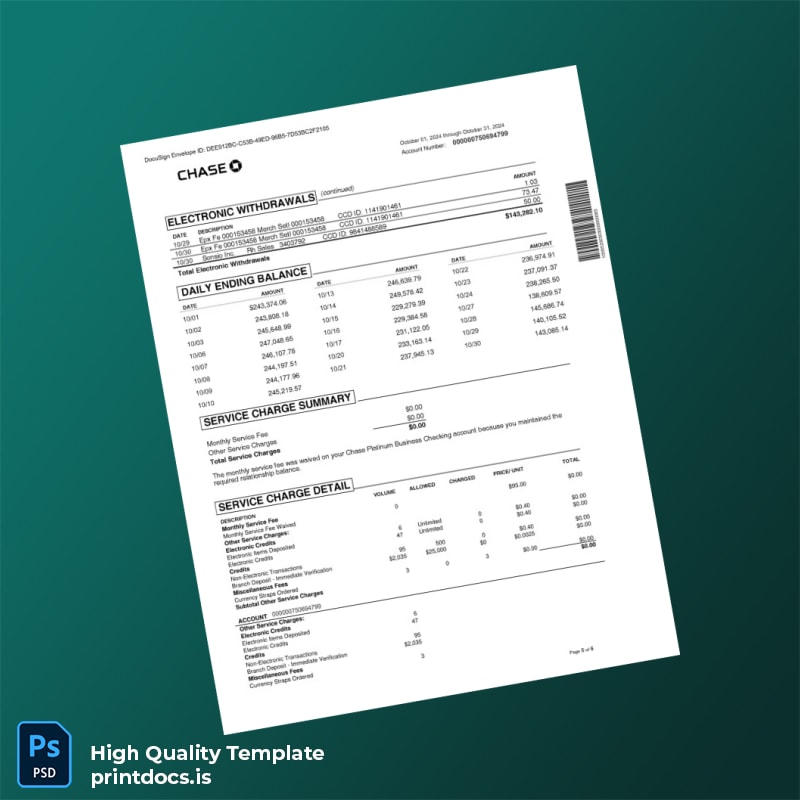 USA Chase Business Bank Statement Template in Word and PDF formats page 5