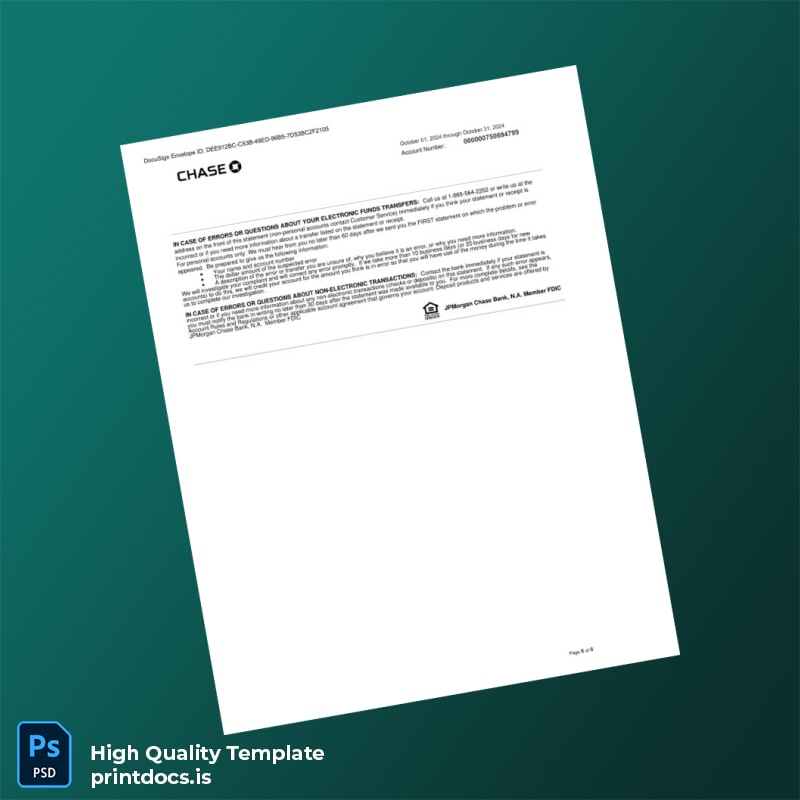 USA Chase Business Bank Statement Template in Word and PDF formats page 6