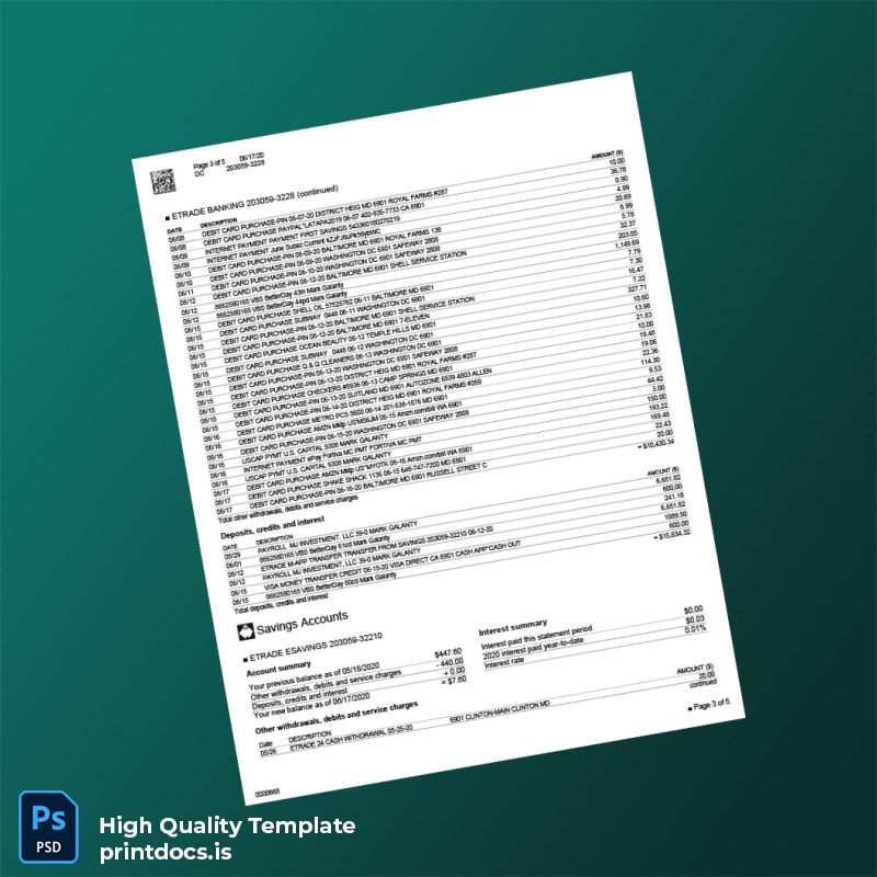 USA Etrade Bank Statement Template in Word and PDF formats page 3