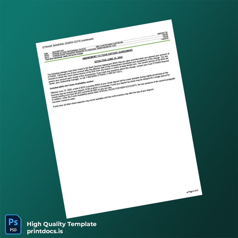 USA Etrade Bank Statement Template in Word and PDF formats page 4