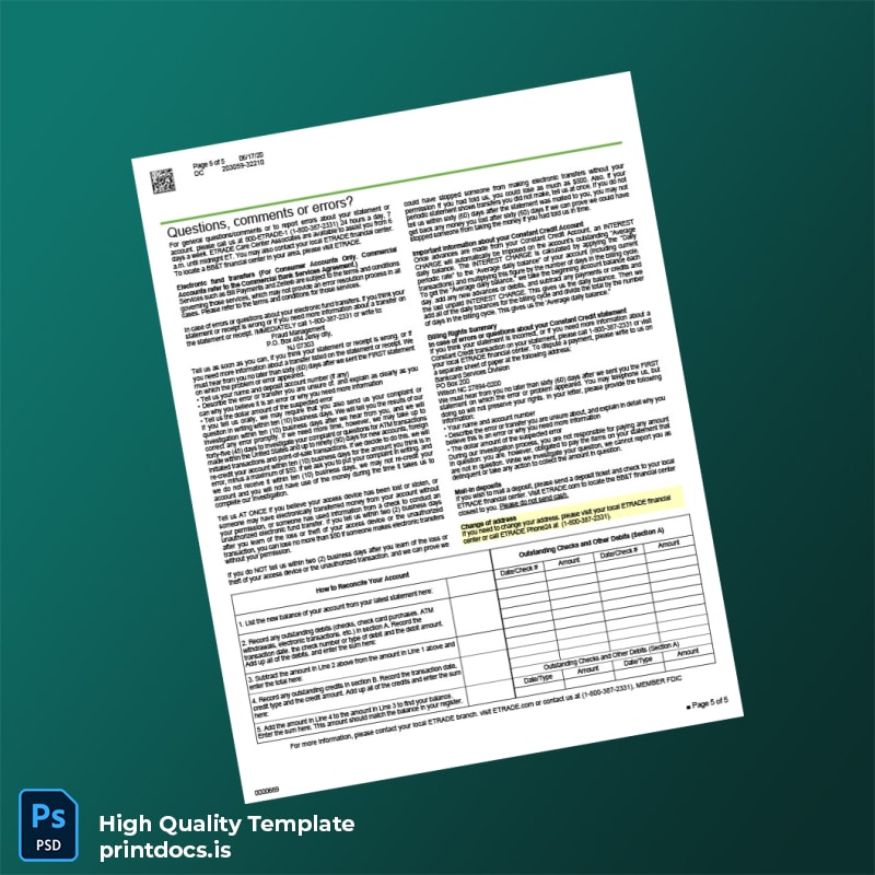 USA Etrade Bank Statement Template in Word and PDF formats page 5