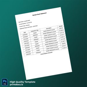 USA Example Bank Statement Template in Word and PDF formats