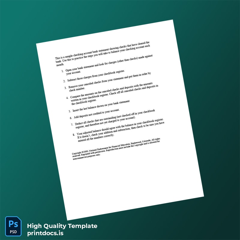 USA First Bank Sample Account Statement Template in Word and PDF formats page 2