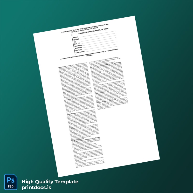 USA First Bankcard Credit Card Statement Template in Word and PDF formats page 3