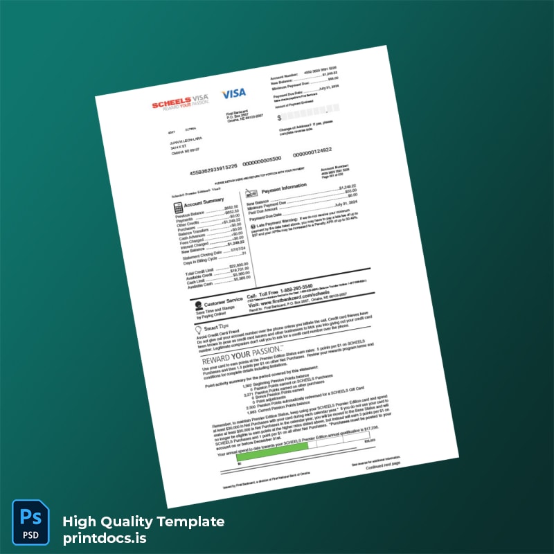 USA First Bankcard Credit Card Statement Template in Word and PDF formats