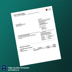 USA First Century Bank Statement Template in Word and PDF formats