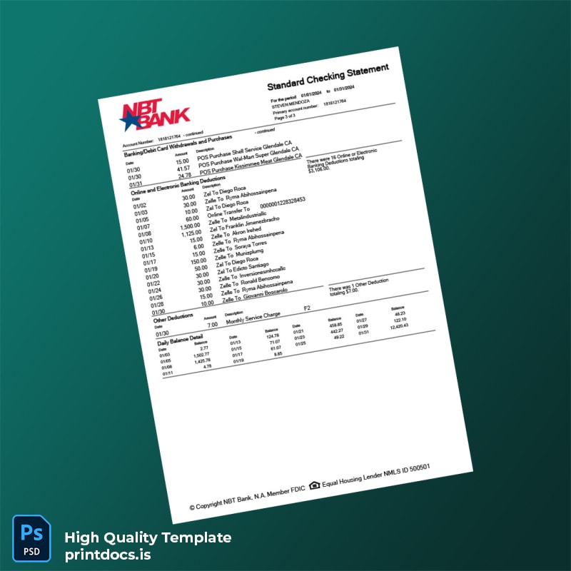 USA NBT Bank Statement Template in Word and PDF formats page 3