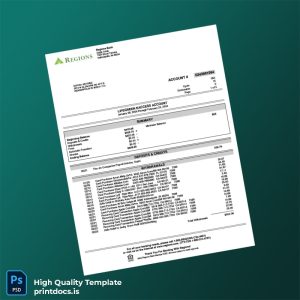 USA Regions Bank Personal Banking Statement Template in Word and PDF formats