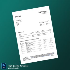 USA Revolut Account Statement Template in Word and PDF formats