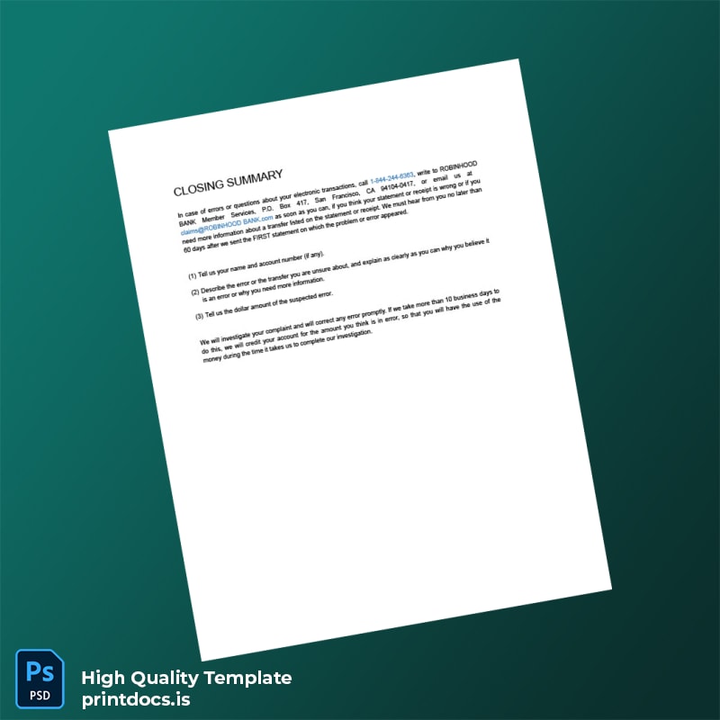 USA Robinhood Bank Statement Template in Word and PDF formats page 6