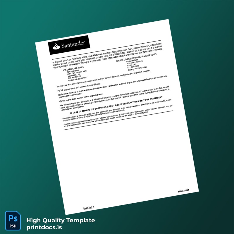 USA Santander Bank Statement Template in Word and PDF formats page 3