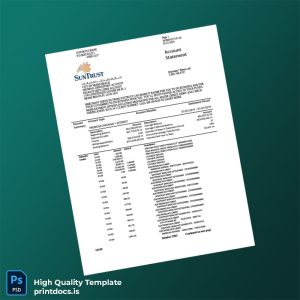 USA SunTrust Bank Statement Template in Word and PDF formats