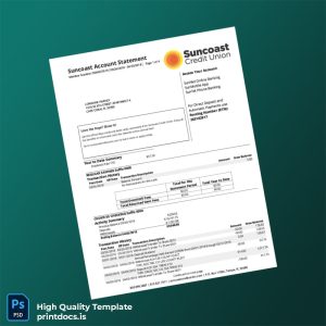 USA Suncoast Bank Statement Template in Word and PDF formats