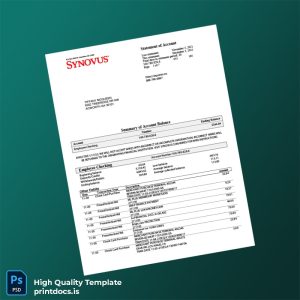 USA Synovus Bank Statement Template in Word and PDF formats