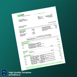 USA TD Bank Statement Template in Word and PDF formats