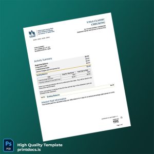 USA USAA Bank Statement Template in Word and PDF formats