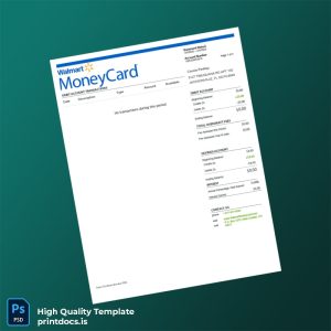 USA Walmart Money Card Bank Statement Template in Word and PDF formats