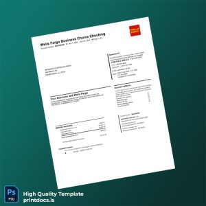 USA Wells Fargo Business Bank Statement Template in Word and PDF formats