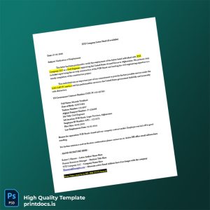 Printable USA XYZ Company Employment Verification Letter Template (Word & PDF) Image Preview - PrintDocs