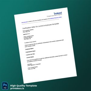 Printable USA XYZ Loan Company LLC Employment Verification Letter Template (Word & PDF) Image Preview - PrintDocs