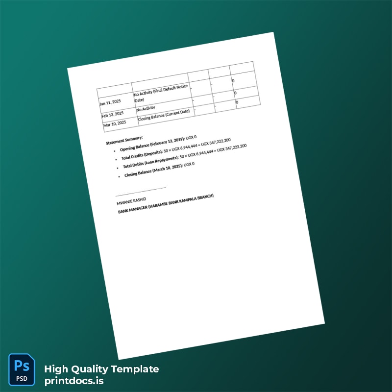 Uganda Harambee Bank Statement Template in Word and PDF formats page 2