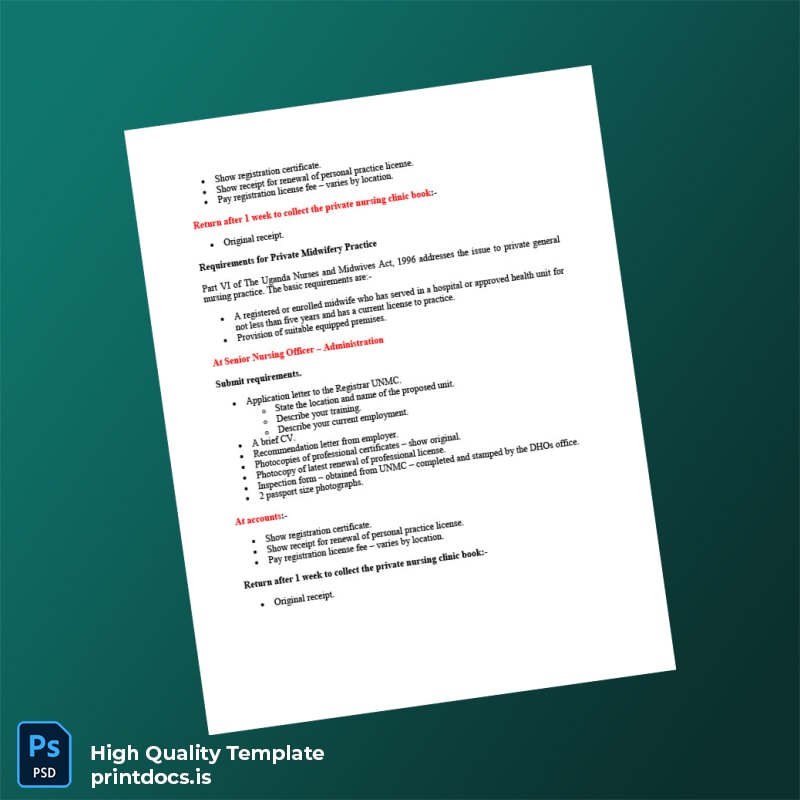 Printable Uganda Nurses and Midwives Council Registration Certificate Template in Word and PDF formats page 5 Image Preview - PrintDocs