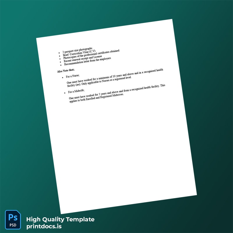 Printable Uganda Nurses and Midwives Council Registration Certificate Template in Word and PDF formats page 7 Image Preview - PrintDocs