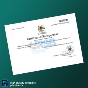 Printable Uganda Registrar of Companies Certificate of Incorporation Template (Word & PDF) Image Preview