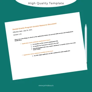 Printable United States Dental Grants Program Employment Verification Letter Template (Word & PDF) Image Preview - PrintDocs